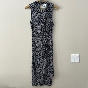 Lark & Ro Black and White Floral Crossover Twist Neck Faux Wrap Dress size 2